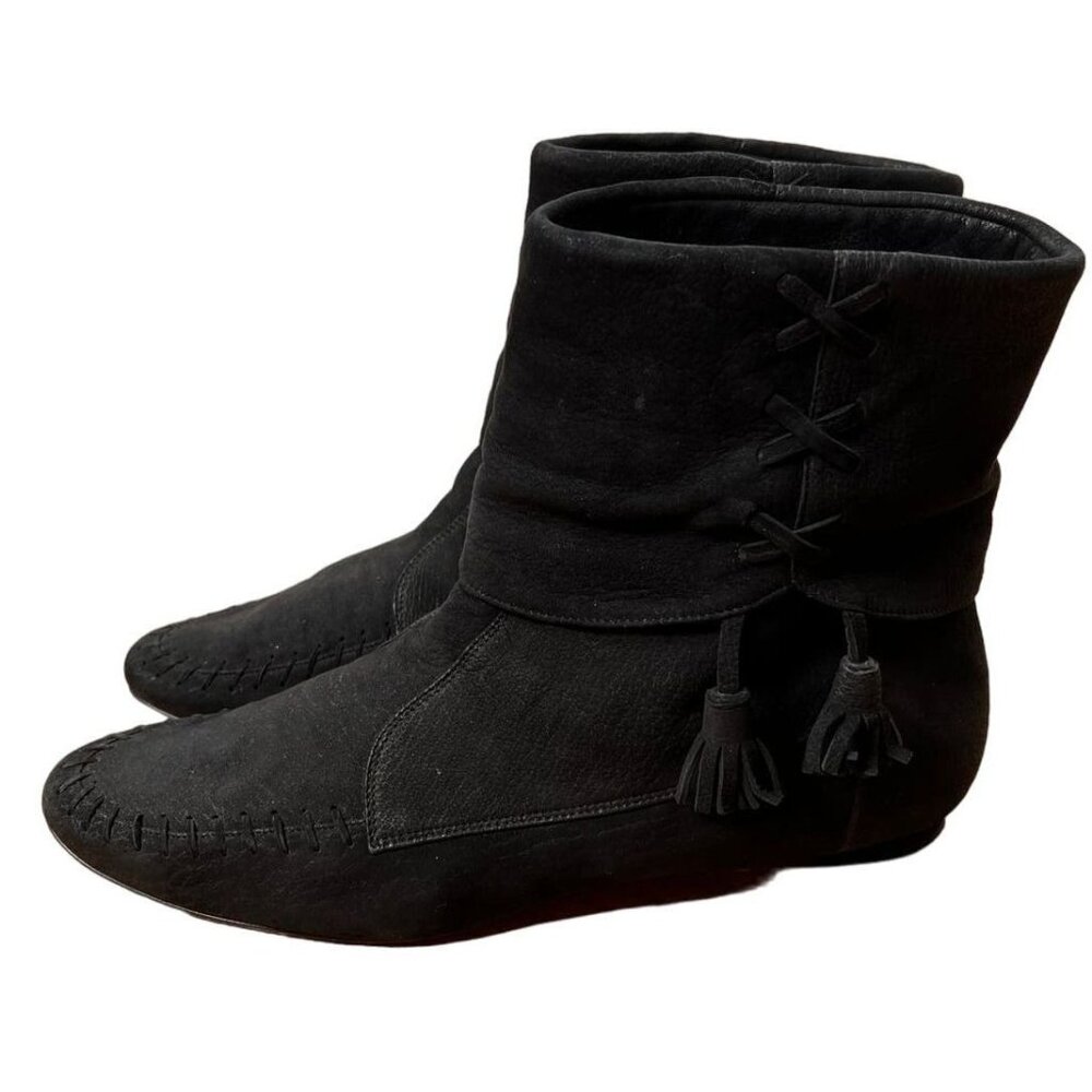 Manolo Blahnik Black Ankle Boots with Tassel Detail